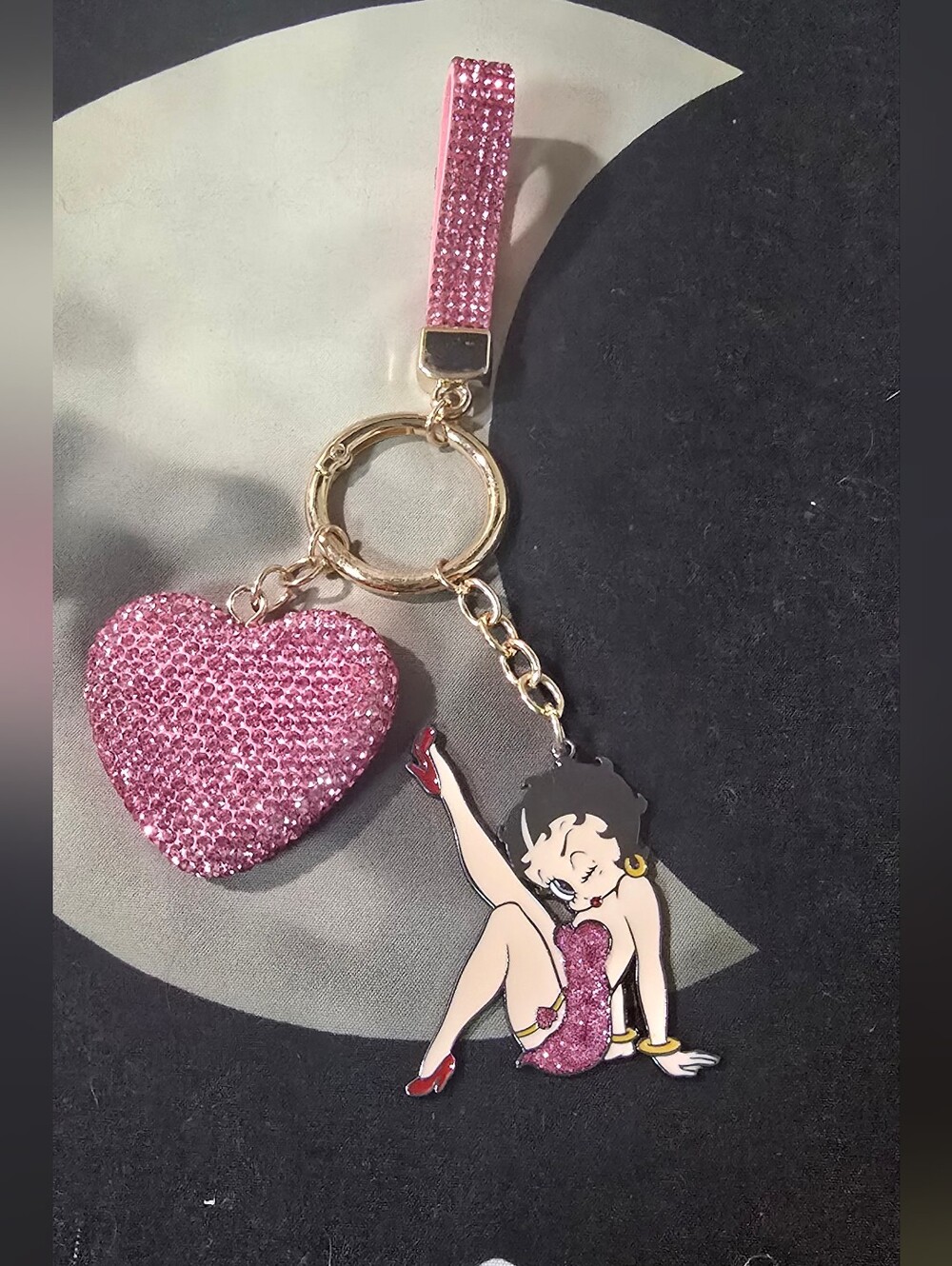 Pink Heart Crystal Keychain with Betty Boop Charm